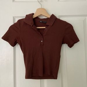 Zara brown collared crop top